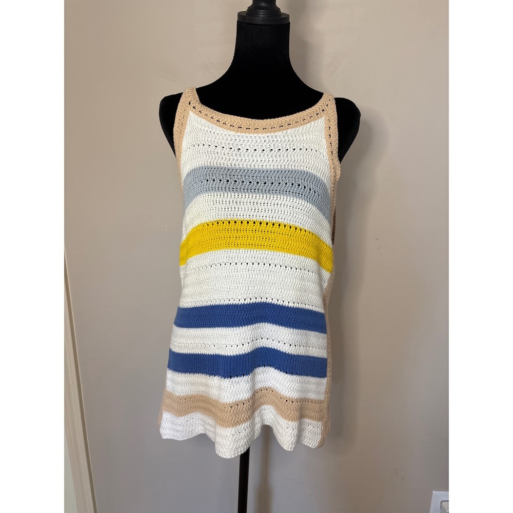 KUT from the Kloth Womens Large Cotton Crochet Striped Knit Tank Top